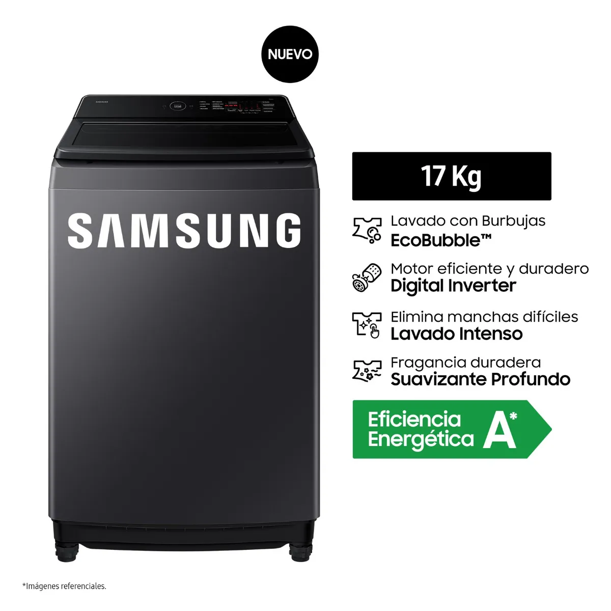 SAMSUNG - Lavadora Samsung Ecobubble 17kg Gris Grafito Wa40f17e7cpe