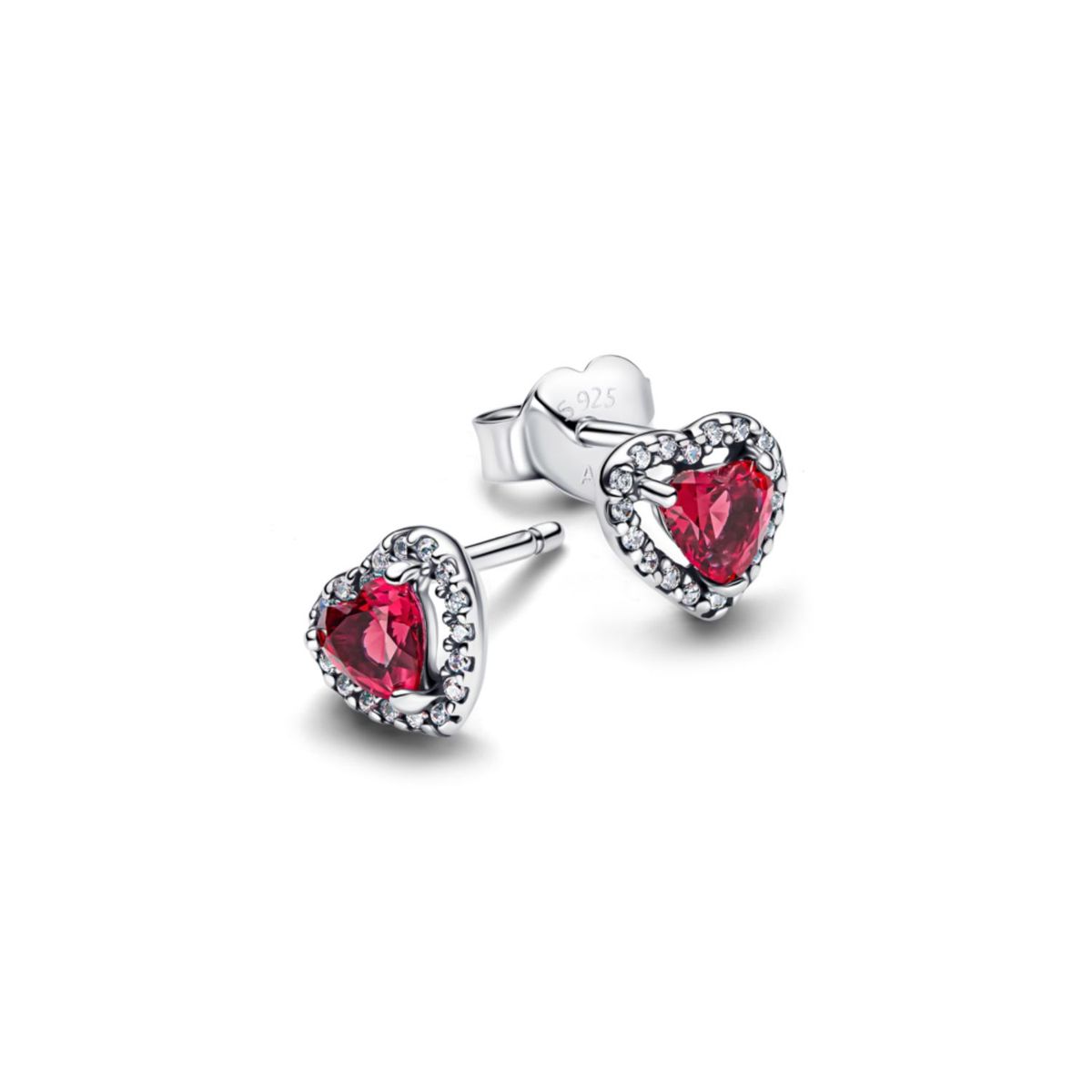 PANDORA - Aretes Botón Corazón Rojo Elevado
