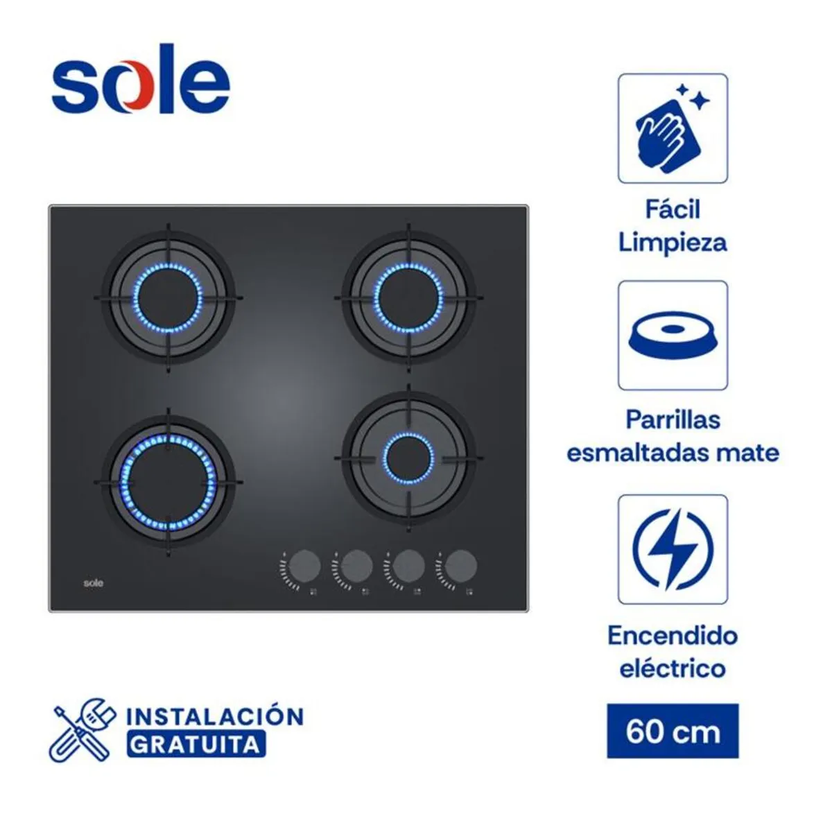 Sole - Sole Encimera Gas Vidrio 60cm