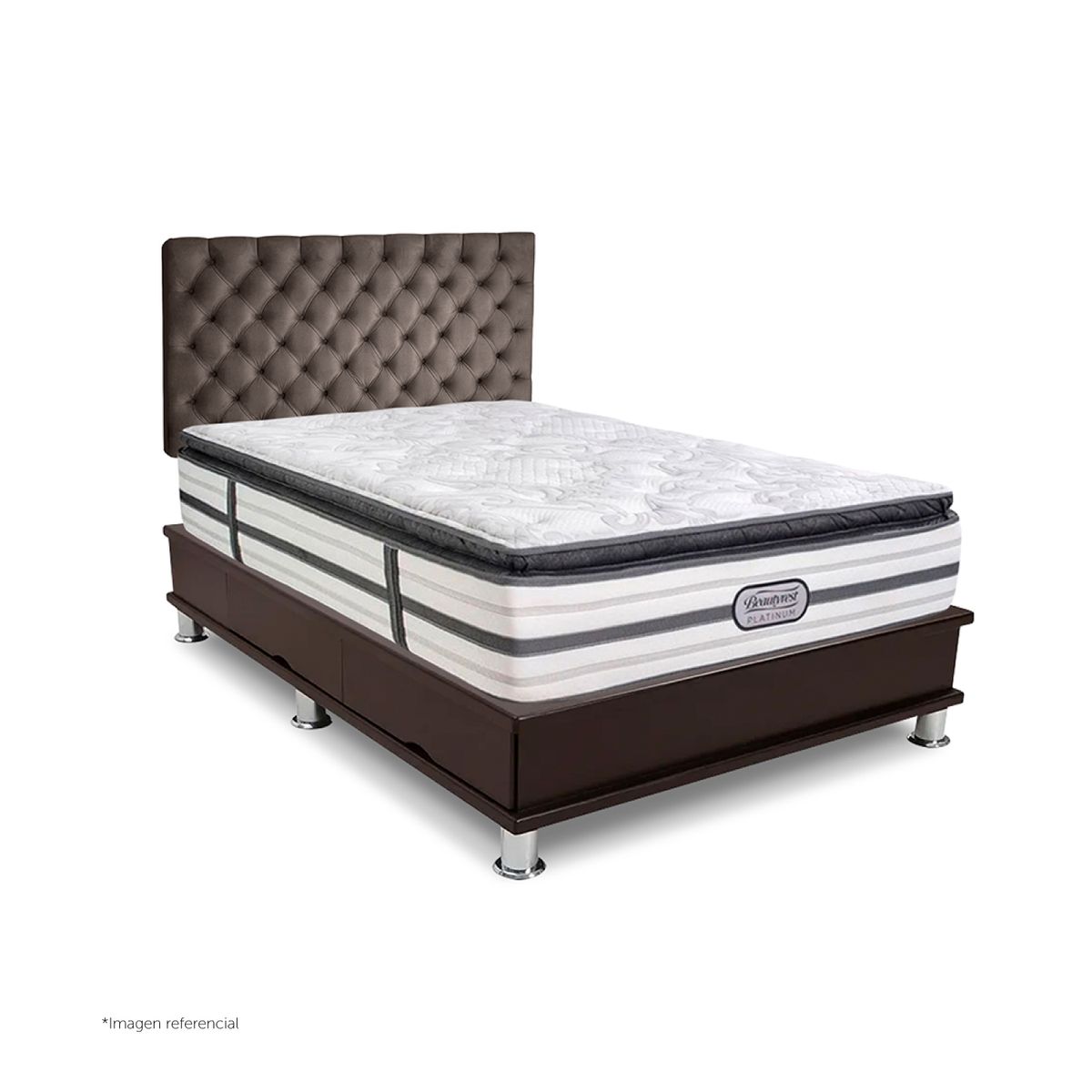 BEAUTYREST SIMMONS - Dormitorio Oporto  Platinium Capitone 1.5 Plz Marron