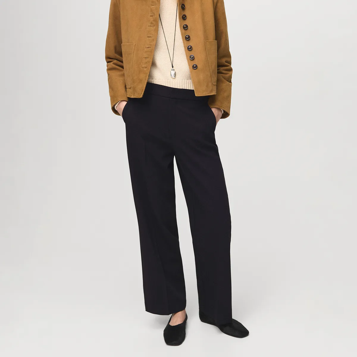 MANGO - Pantalón Straight Tiro Alto Mujer Mango
