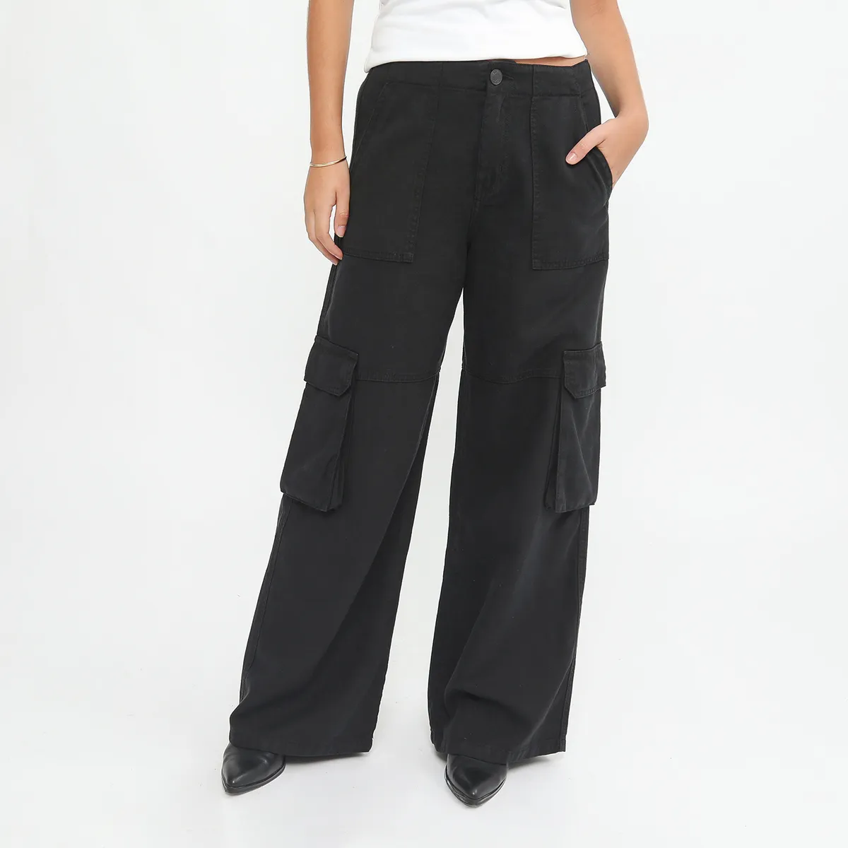 DENIMLAB - Pantalón Cargo Tiro Alto Mujer Denimlab