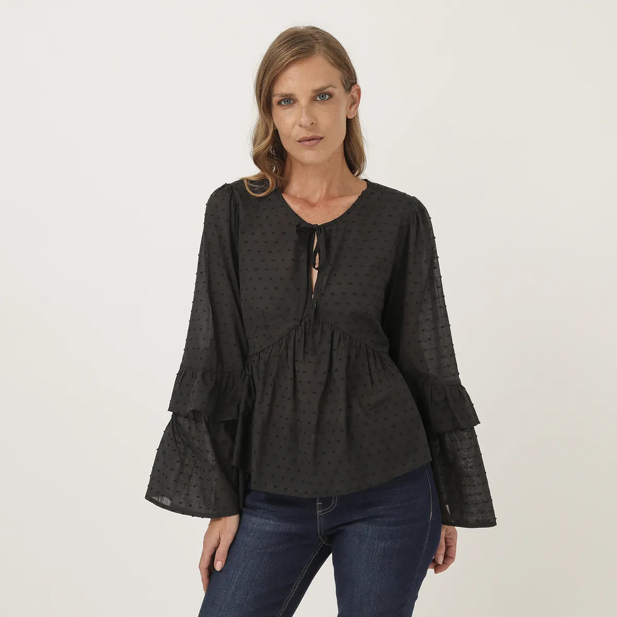 APOLOGY - Blusa Manga Larga Vuelos Mujer x MiradaTrendy