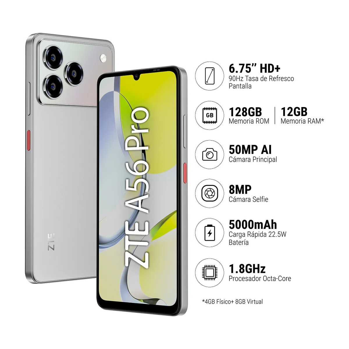 ZTE - Celular ZTE Blade A56 Pro 4GB + 128GB Gris