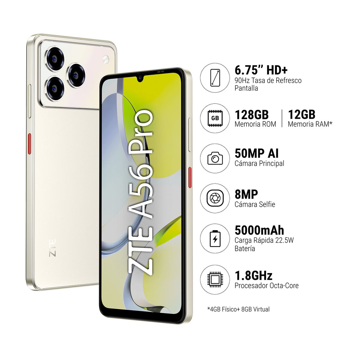 ZTE - Celular ZTE Blade A56 Pro Z2474 4GB + 128GB Dorado