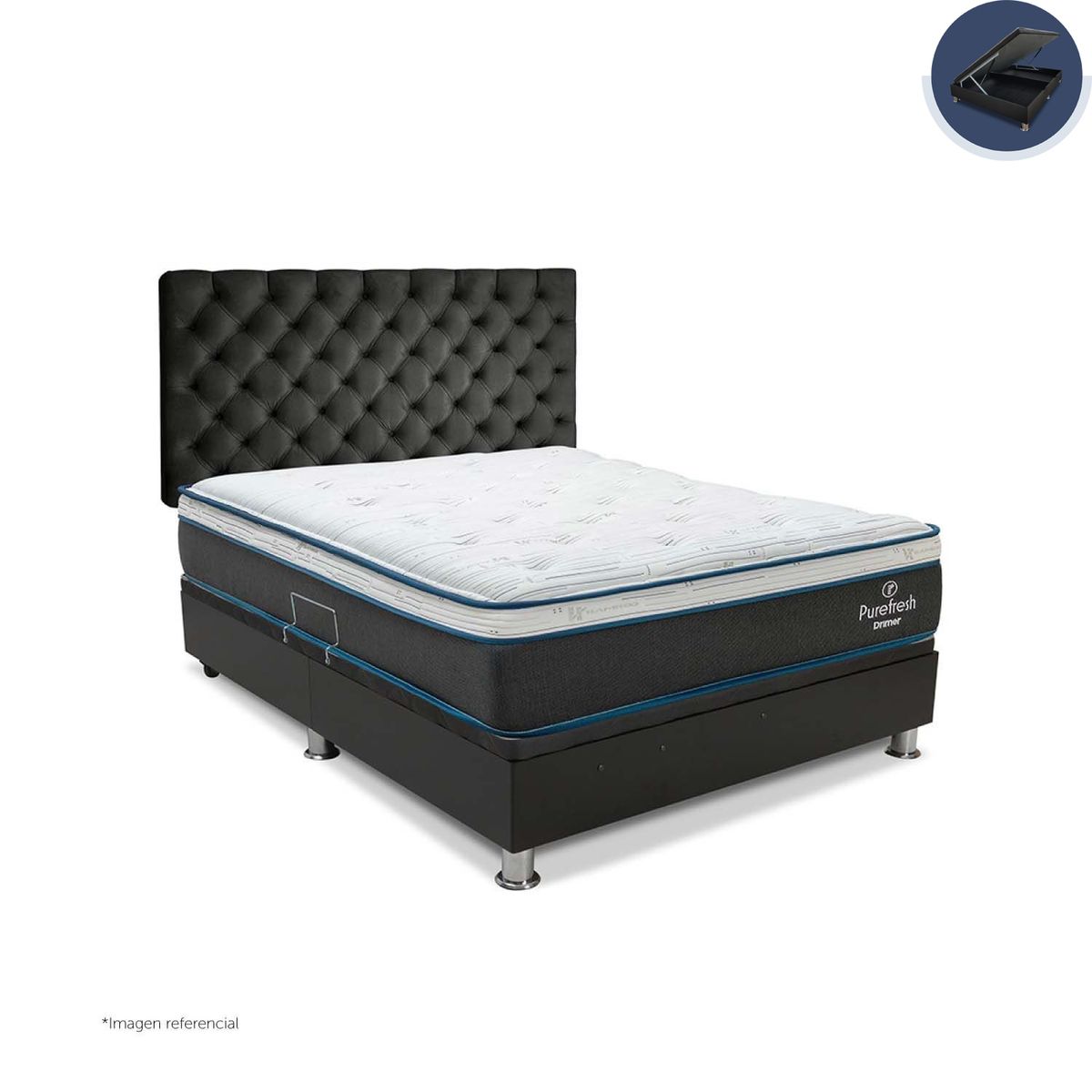 DRIMER - Dormitorio Boxet Praktibox Laqueado Pure Fresh 2 Plazas Capitone Gris Plata
