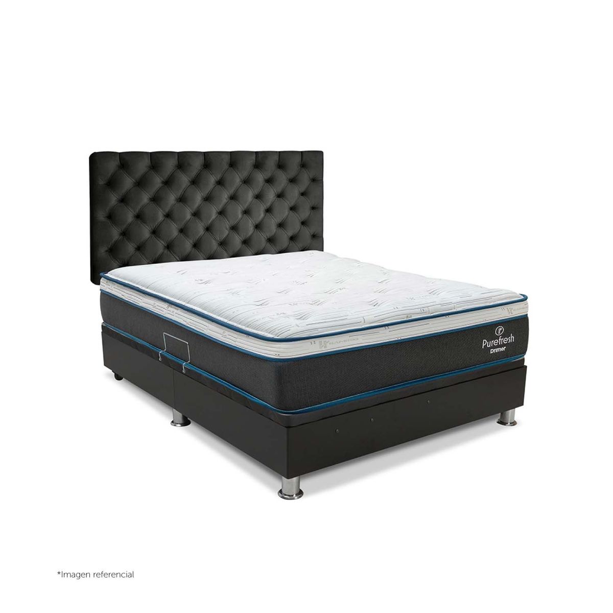 DRIMER - Dormitorio Boxet Praktibox Laqueado Pure Fresh 2 Plazas Capitone Gris Plata
