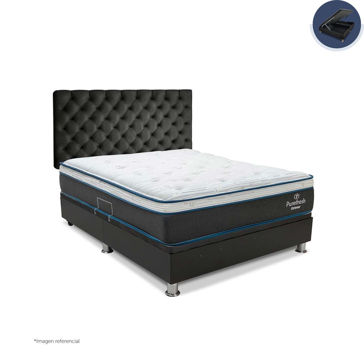 DRIMER - Dormitorio Boxet Praktibox Laqueado Pure Fresh Queen Size Capitone Marrón