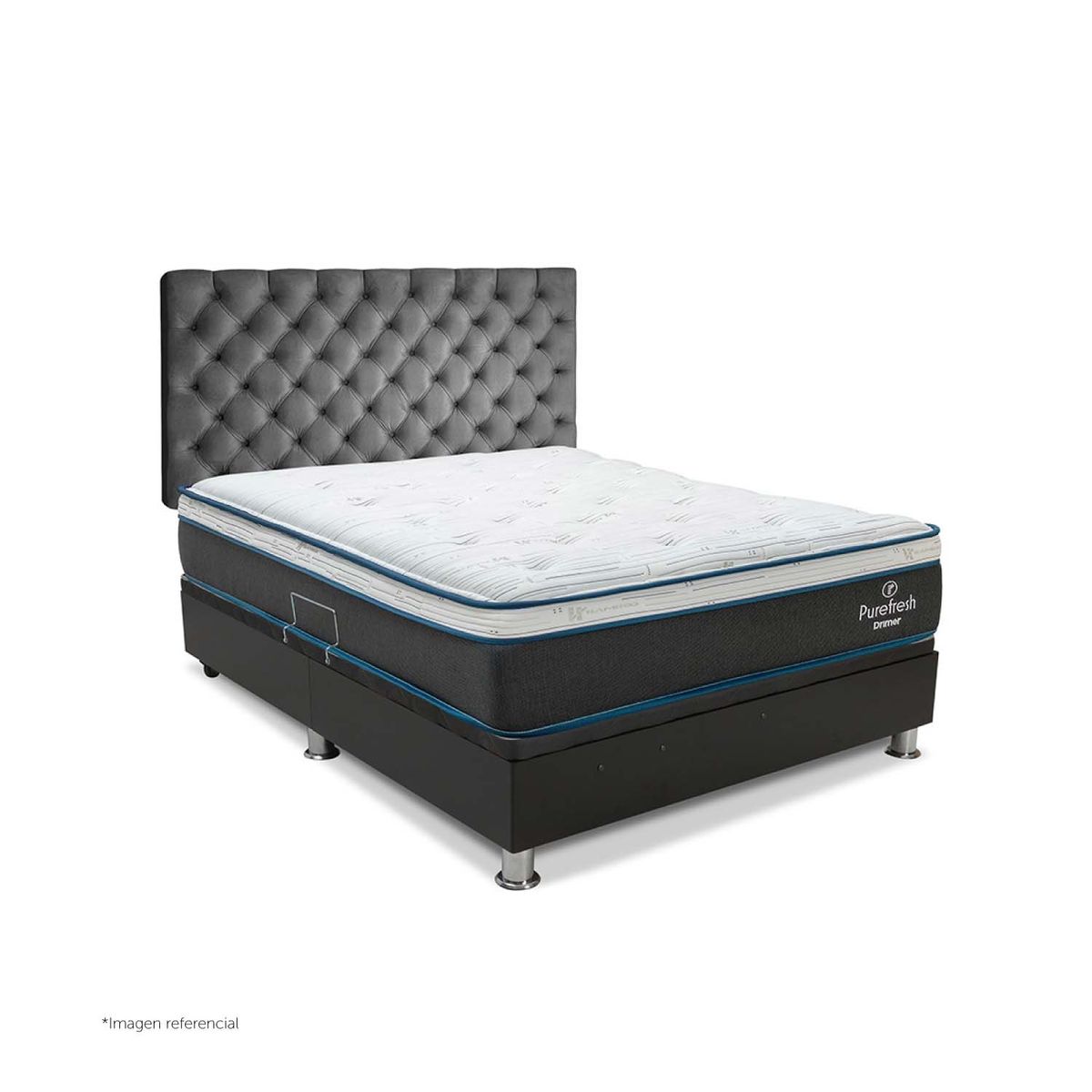 DRIMER - Dormitorio Boxet Praktibox Laqueado Pure Fresh 2 Plazas Capitone Gris Plata