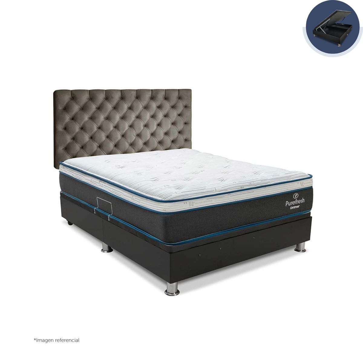 DRIMER - Dormitorio Boxet Praktibox Laqueado Pure Fresh Queen Size Capitone Marrón