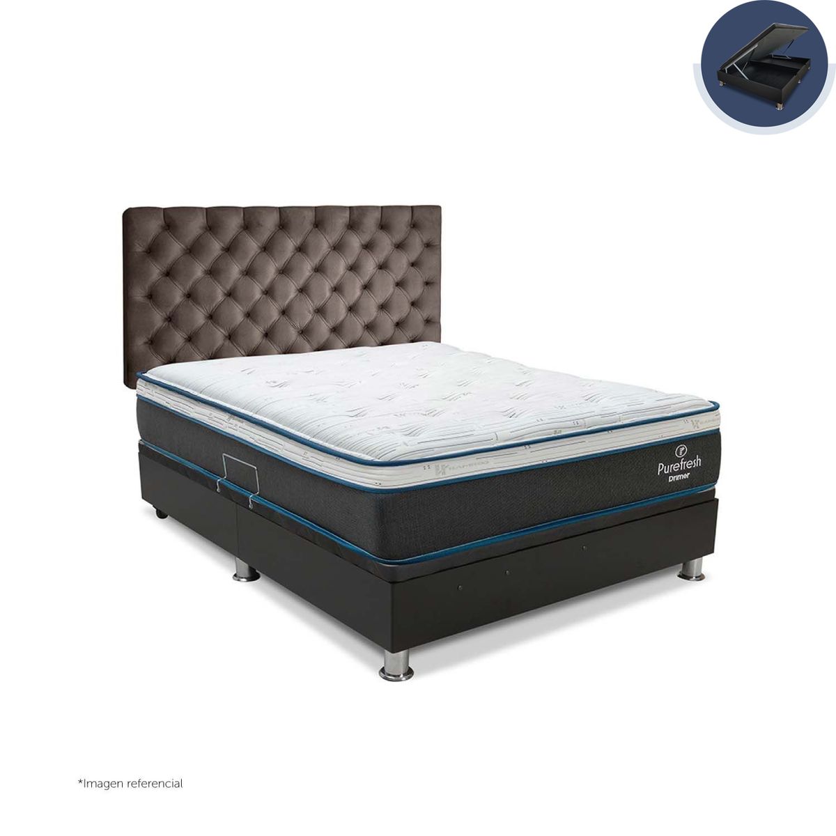 DRIMER - Dormitorio Boxet Praktibox Laqueado Pure Fresh 2 Plazas Capitone Gris Plata