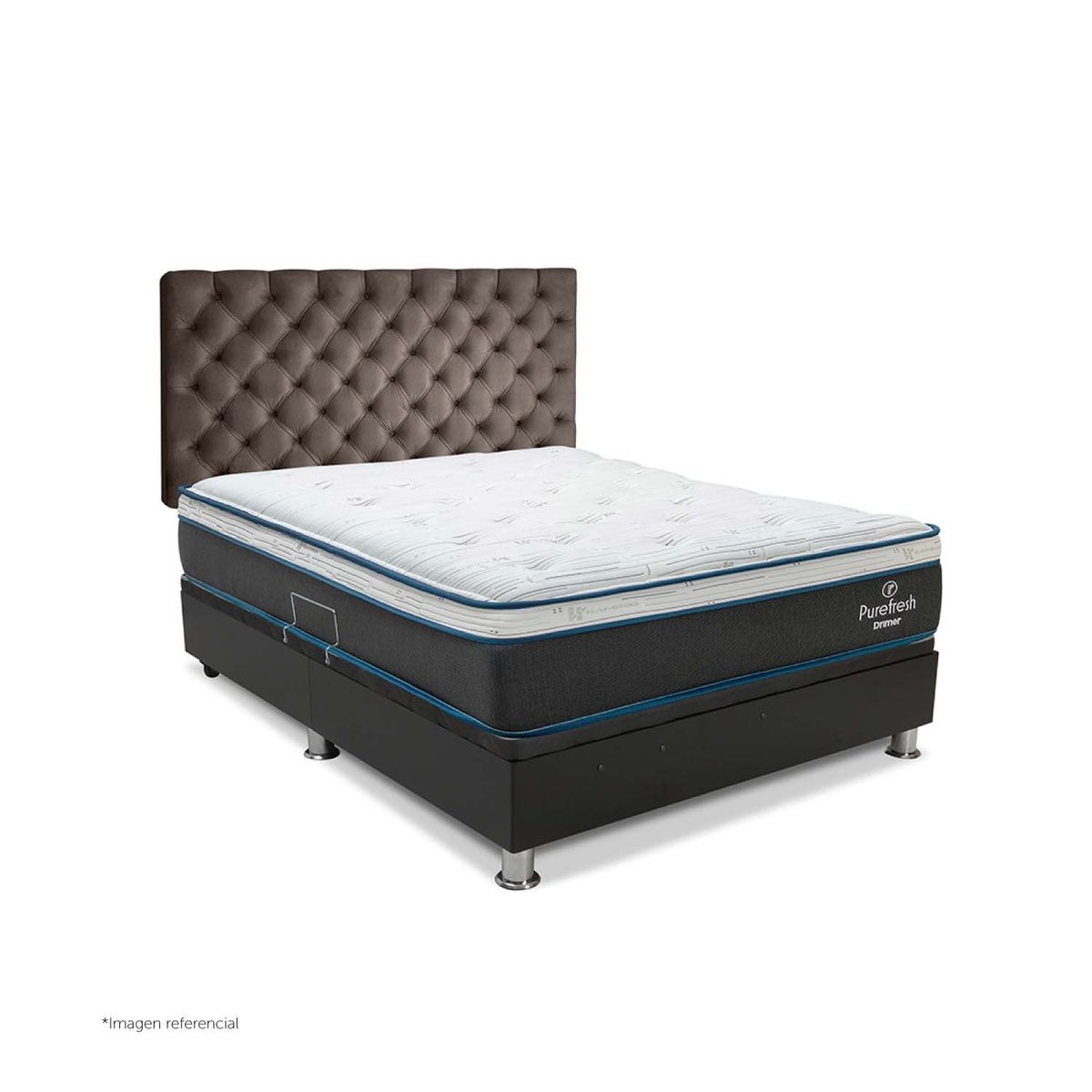 DRIMER - Dormitorio Boxet Praktibox Laqueado Pure Fresh 2 Plazas Capitone Gris Plata