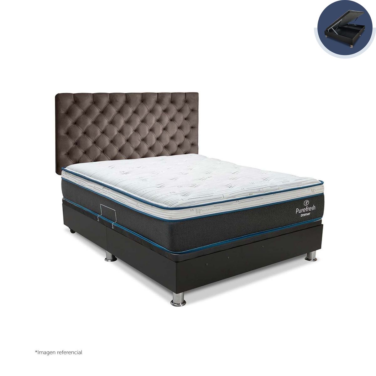 DRIMER - Dormitorio Boxet Praktibox Laqueado Pure Fresh Queen Size Capitone Marrón