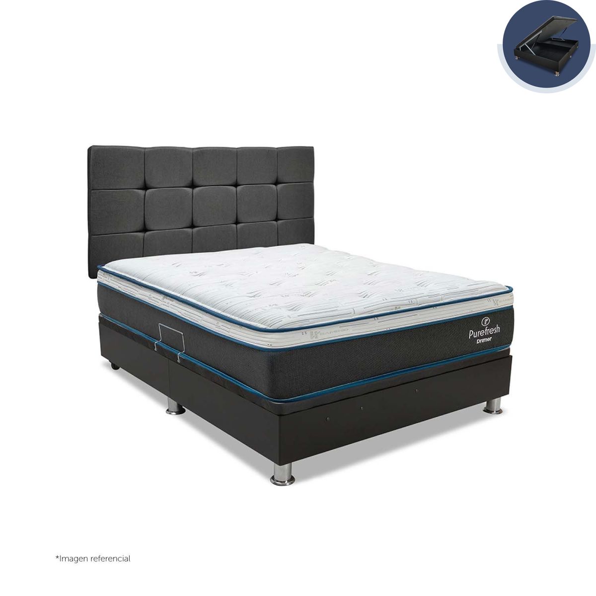 DRIMER - Dormitorio Boxet Praktibox Laqueado Pure Fresh 1.5 Plazas Cuadros Gris Oscuro