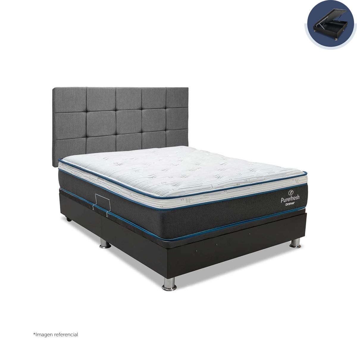 DRIMER - Dormitorio Boxet Praktibox Laqueado Pure Fresh 1.5 Plazas Cuadros Gris Oscuro