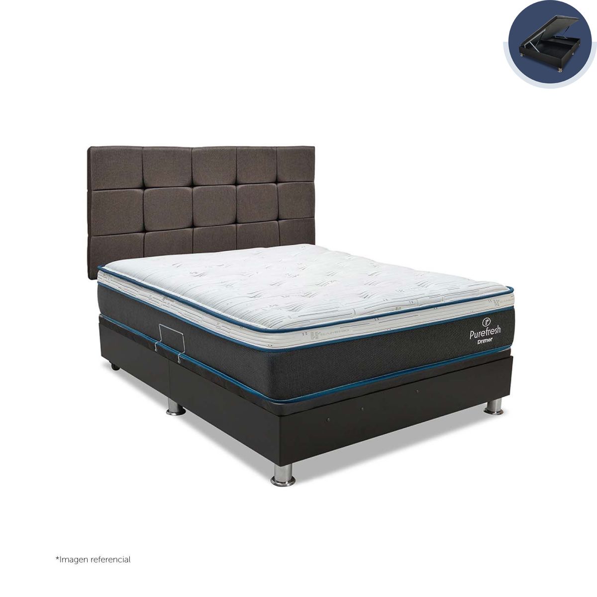 DRIMER - Dormitorio Boxet Praktibox Laqueado Pure Fresh 1.5 Plazas Cuadros Gris Oscuro