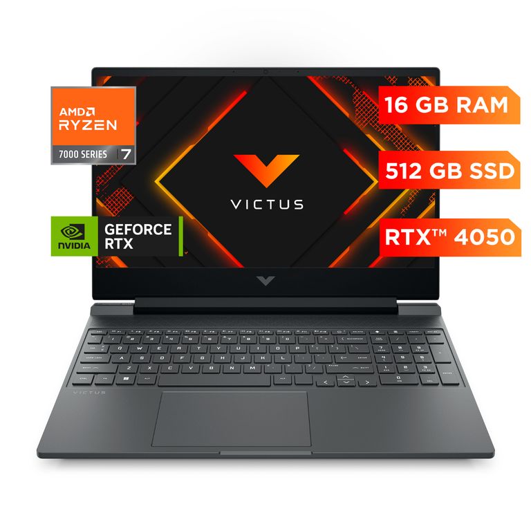 Laptop Gamer Victus by HP 15-fb3021la, AMD Ryzen 7, 16 GB RAM, NVIDIA GeForce RTX 4050, 512 GB SSD, 15.6" FHD 144 Hz, Windows 11 Home