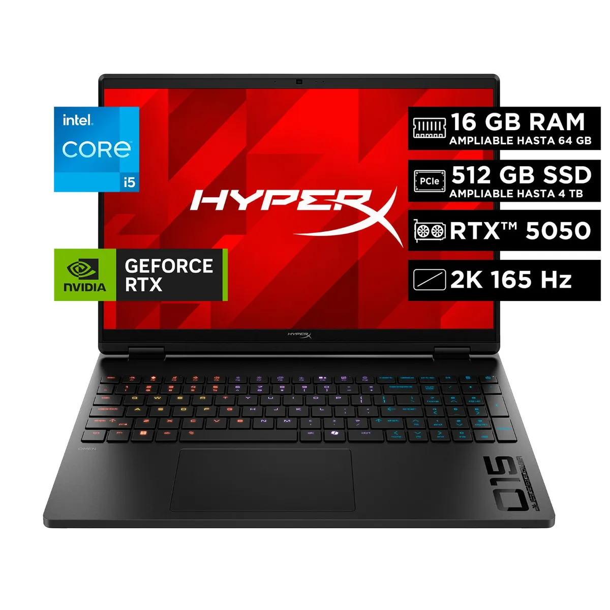 HP - Laptop Gamer HyperX OMEN by HP 15-ga0000la, Intel Core i5, 16 GB RAM, NVIDIA GEFORCE RTX 5050, 512 GB SSD, 15.3" 2K 165 Hz, Windows 11 Home