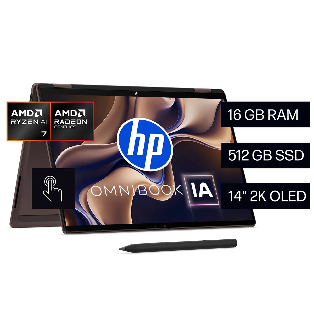 HP - Laptop HP OmniBook X 14-kc0070la Ryzen AI 7 16 GB RAM 512 GB 14" Táctil 2K OLED