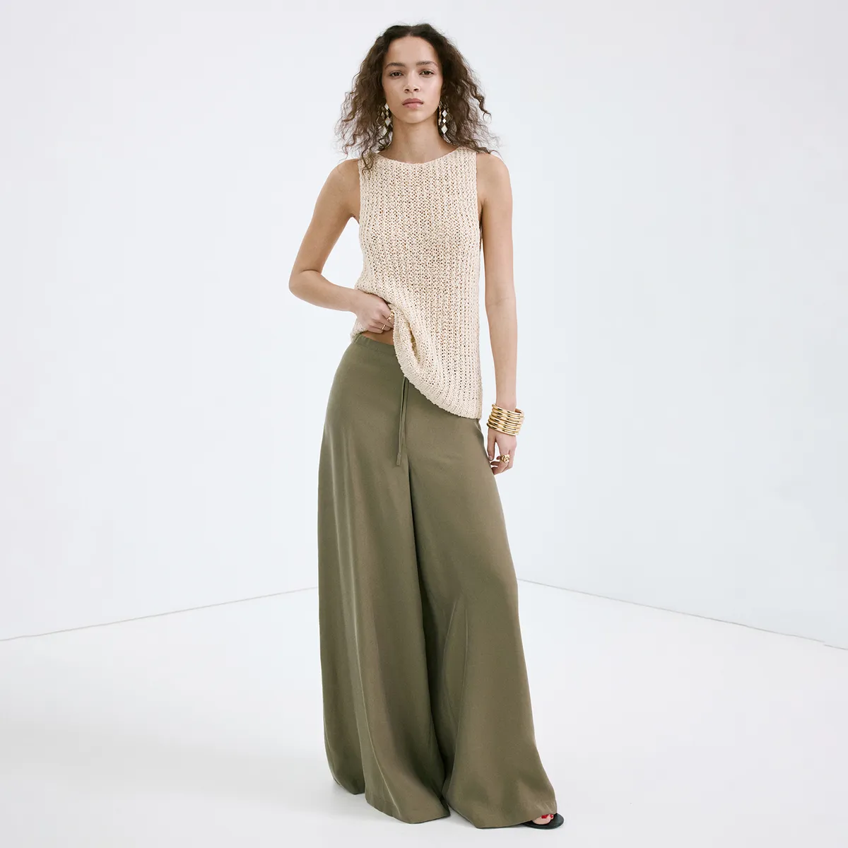 MANGO - Pantalón Wide Leg Tiro Alto Mujer Mango