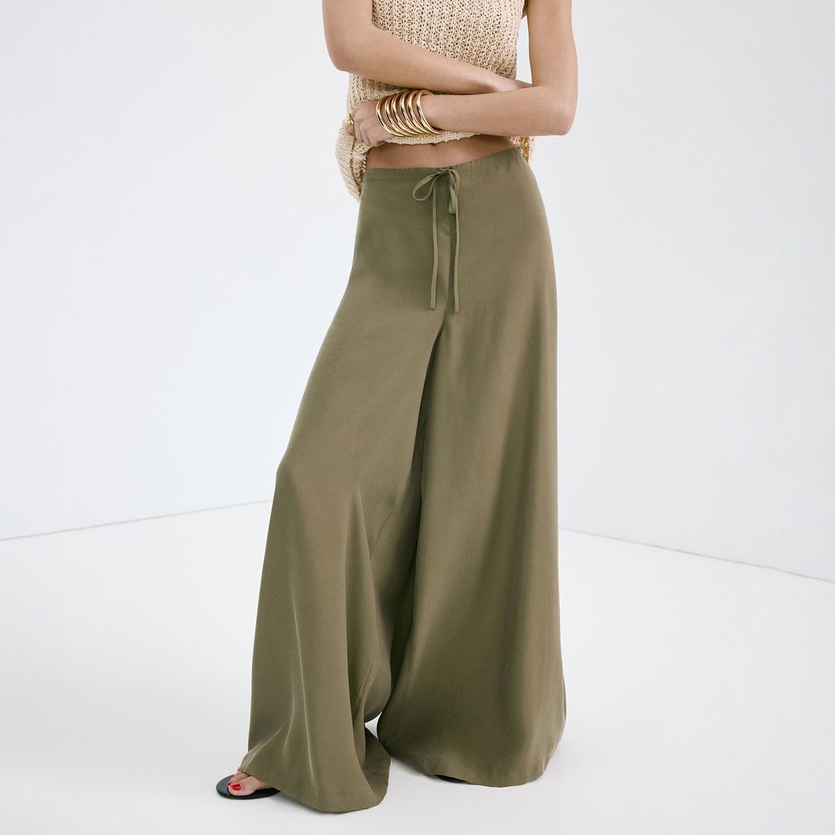 MANGO - Pantalón Wide Leg Tiro Alto Mujer Mango