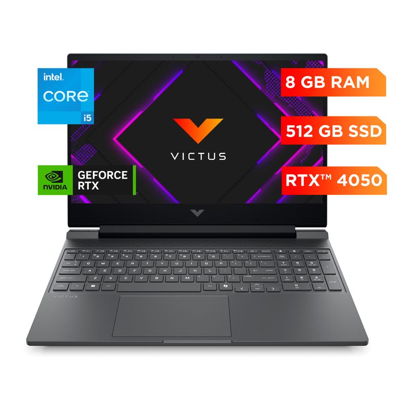 Laptop Gamer Victus by HP 15-fa2018la, Intel Core i5, 8 GB RAM, NVIDIA GeForce RTX 4050, 512 GB SSD, 15.6" FHD 144 Hz, Windows 11 Home