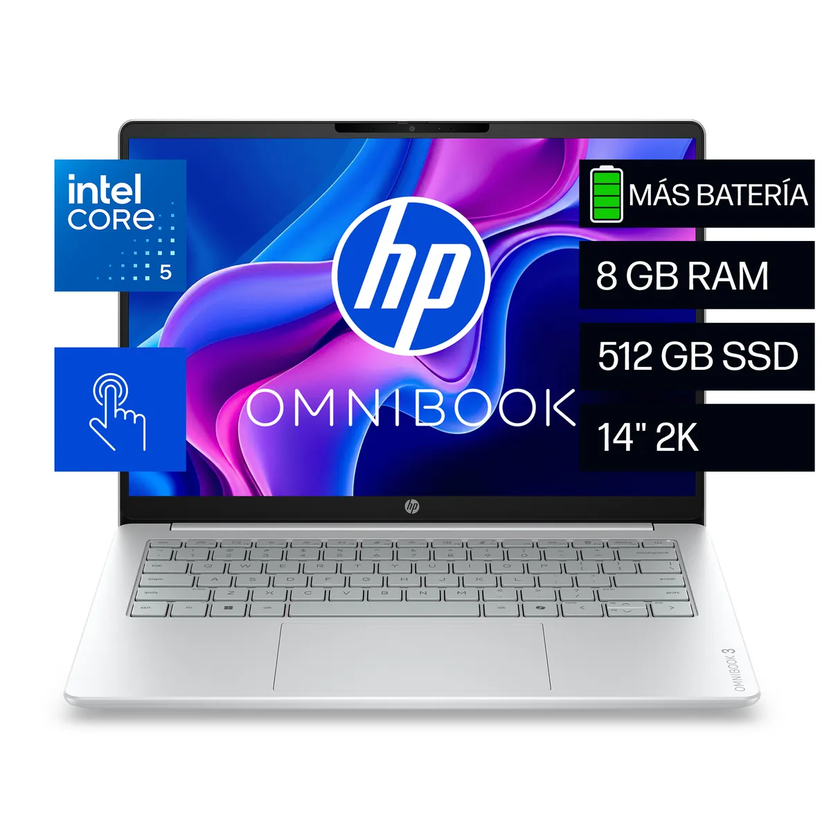 HP - Laptop HP OmniBook 3 14-hu0052la Intel Core 5 120U 8GB RAM 512GB SSD 14" Táctil 2K