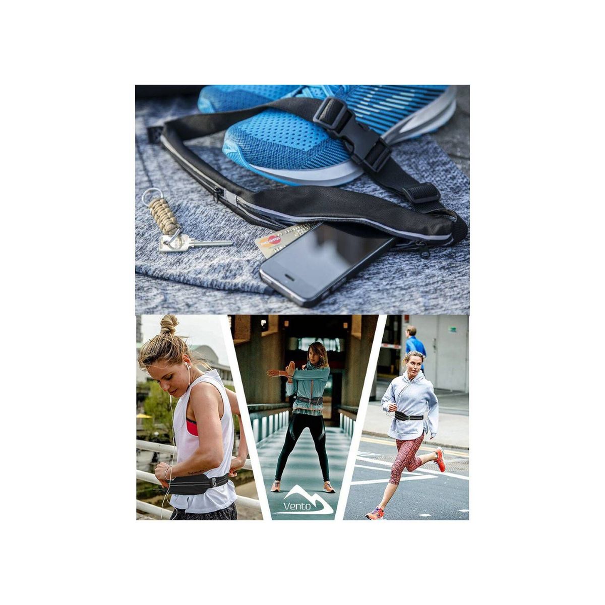 TODO FIT - Canguro Cinturón deportivo delgado Ultrafino Negro