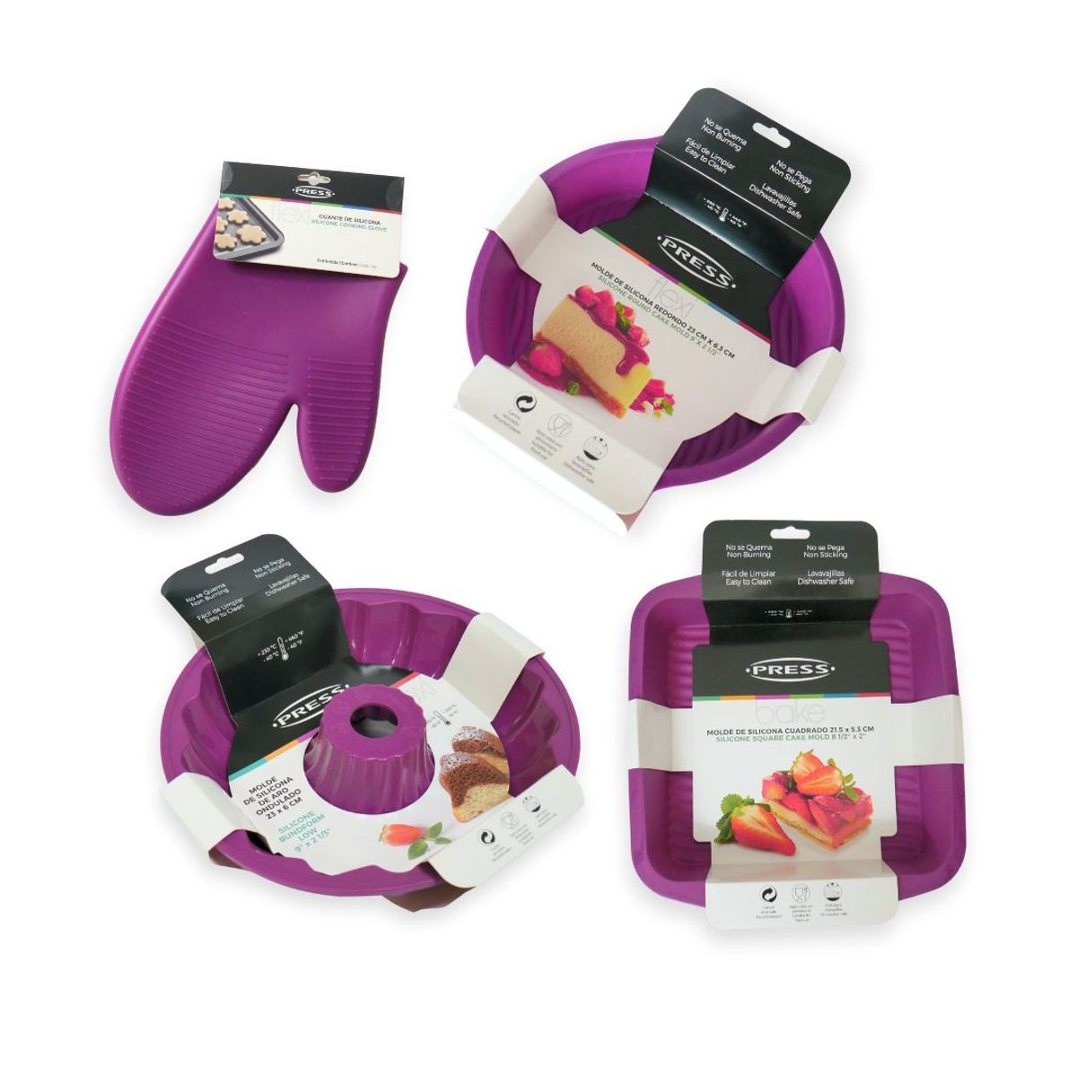 PRESS - Moldes de Silicona para Hornear 4 Piezas Línea Silicona - PRESS