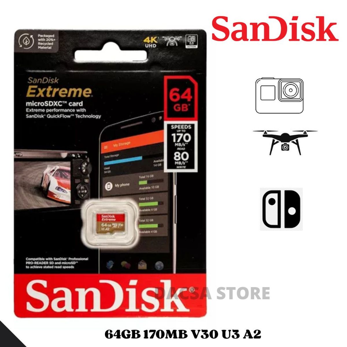 SANDISK - Memoria microsd sandisk extreme 64gb 170mb/s  dorado