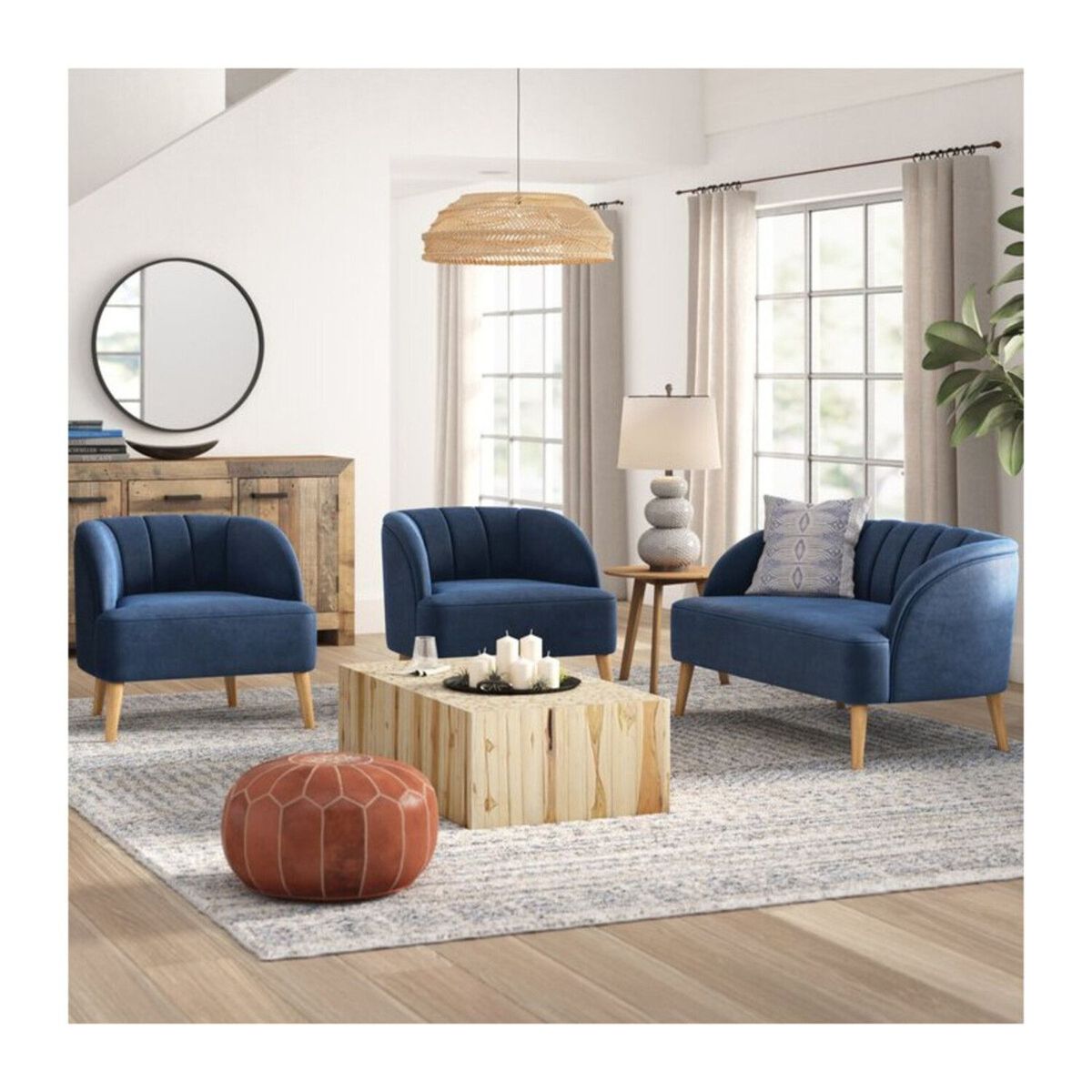 GENERICO - Juego de Sala Shell 2-1-1 Cuerpos Asientos Fijos Color Azul