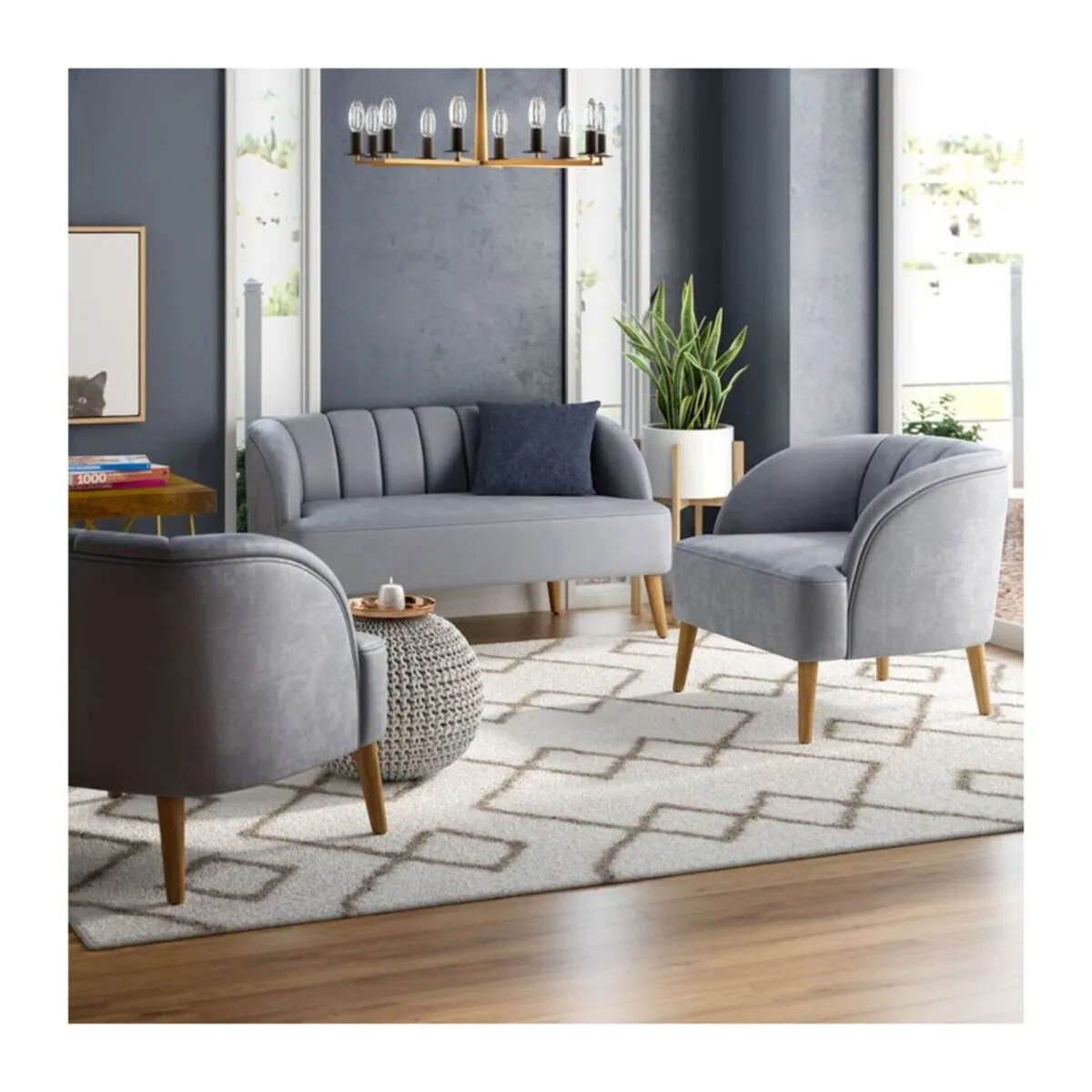 GENERICO - Juego de Sala Shell 2-1-1 Cuerpos Asientos Fijos Color Gris Plata