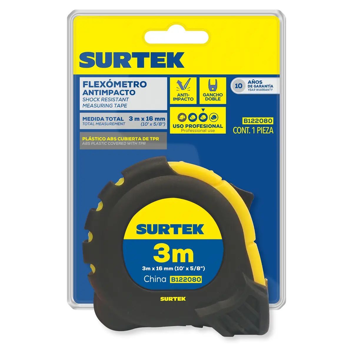 SURTEK - FLEXÓMETRO ANTI-IMPACTO 3 mts x  5/8"  SURTEK - SURTB122080