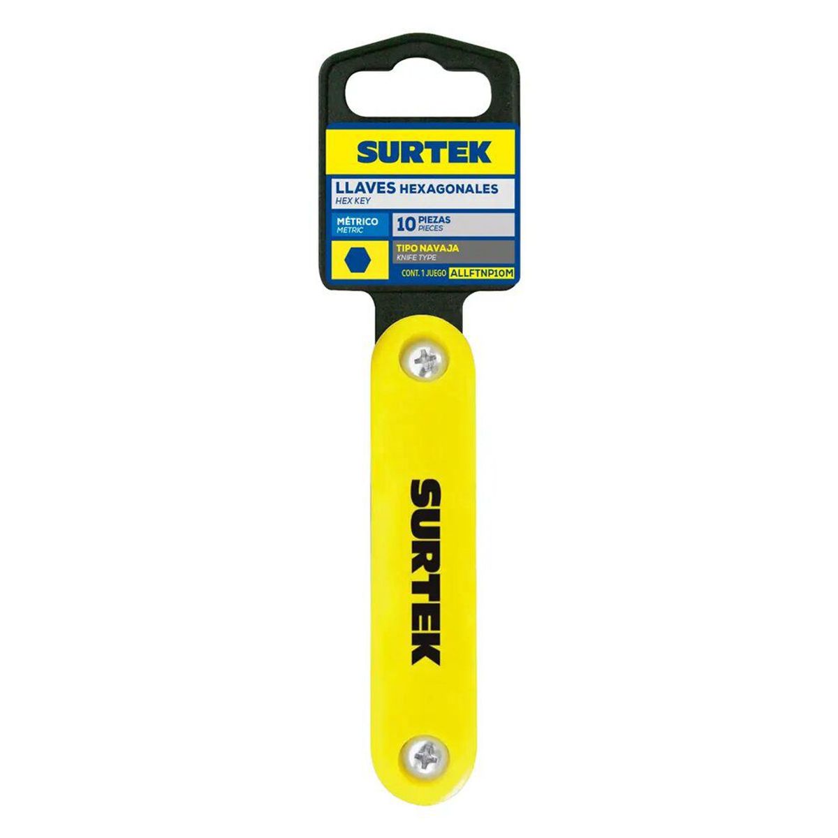 SURTEK - JUEGO DE 10 LLAVES HEXAGONALES MILIMÉTRICO TIPO NAVAJA - SURTALLFNP10M