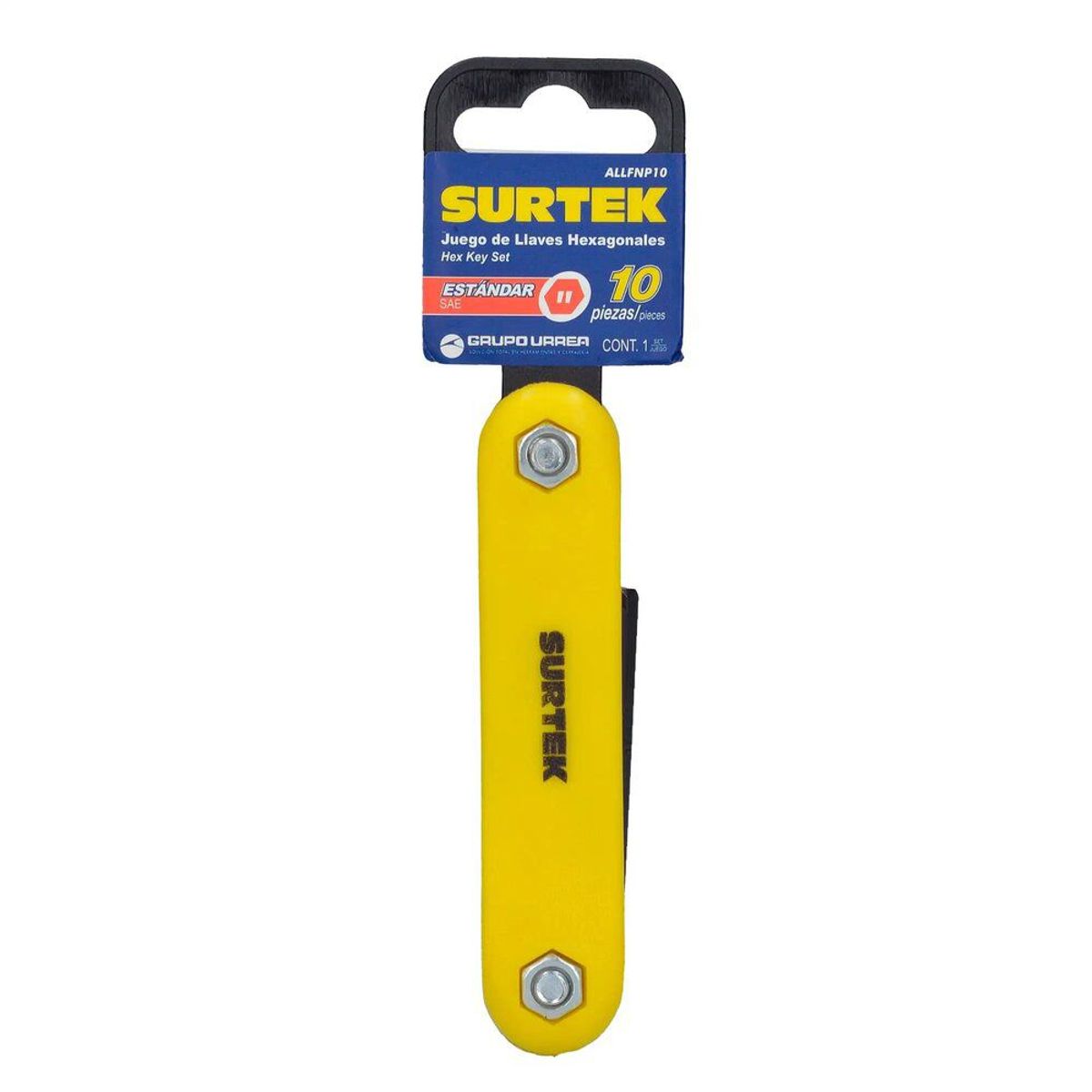 SURTEK - JUEGO DE 10 LLAVES HEXAGONALES EN PULGADAS TIPO NAVAJA - SURTALLFNP10