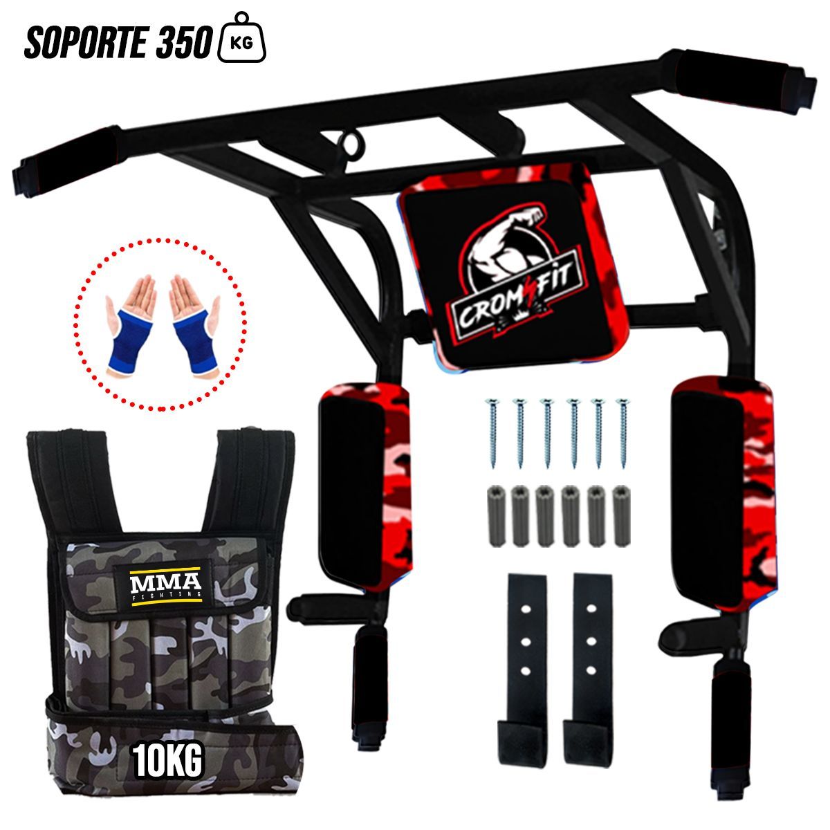 HOLGU - Barra Multifuncional 10 en 1 + Chaleco 20kg + Guantes