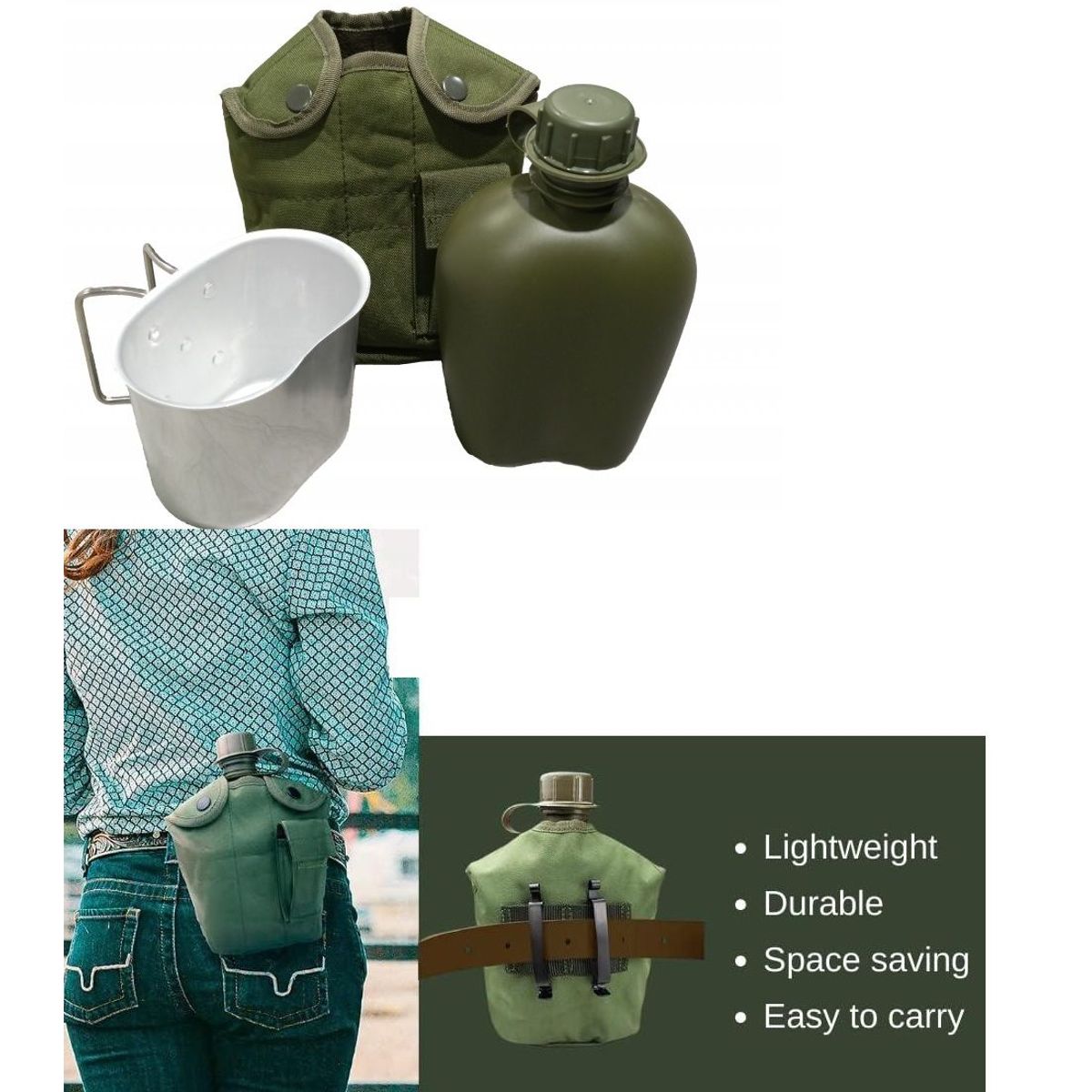 GENERICO - Cantimplora con vaso de aluminio y estuche multipropósito