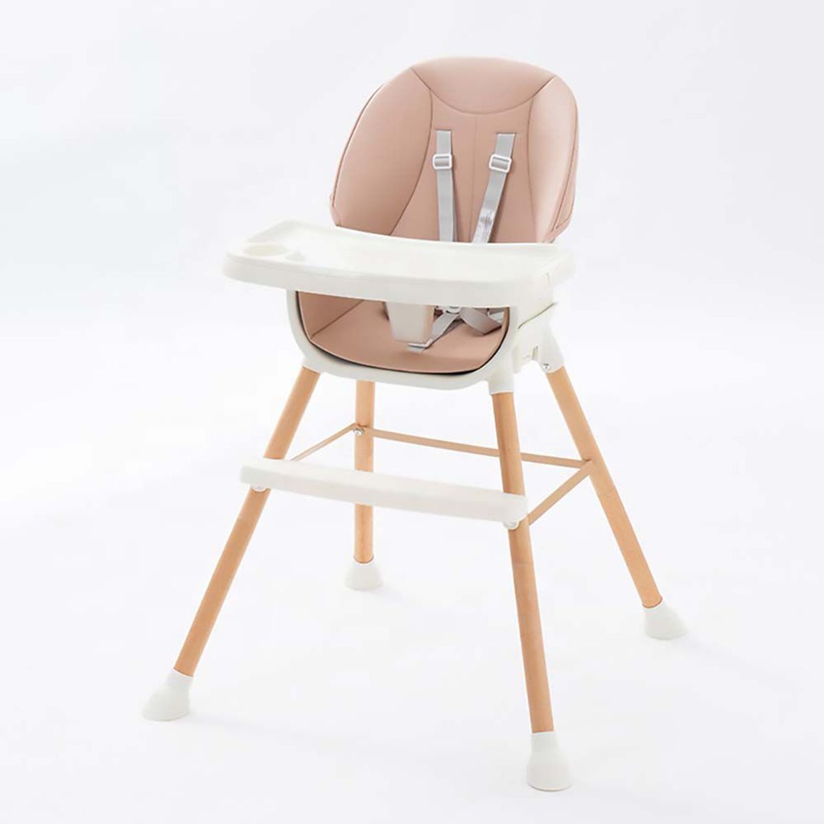 BABYKISS - SILLA DE COMER DE MADERA PARA BEBES 5 EN 1 DE LUJO ROSA