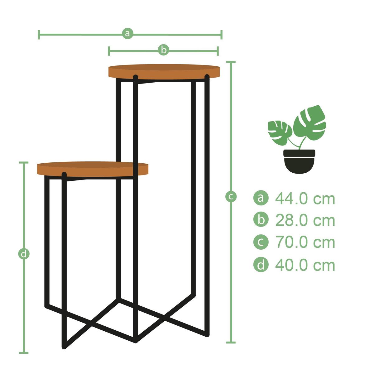 UN CUARTO VERDE - Parante de Metal y Madera doble UN CUARTO VERDE para Plantas y Macetas 70x44cm