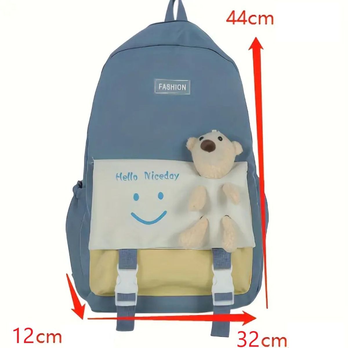 GENERICO - Mochila negra con oso de peluche múltiples de bolsillos