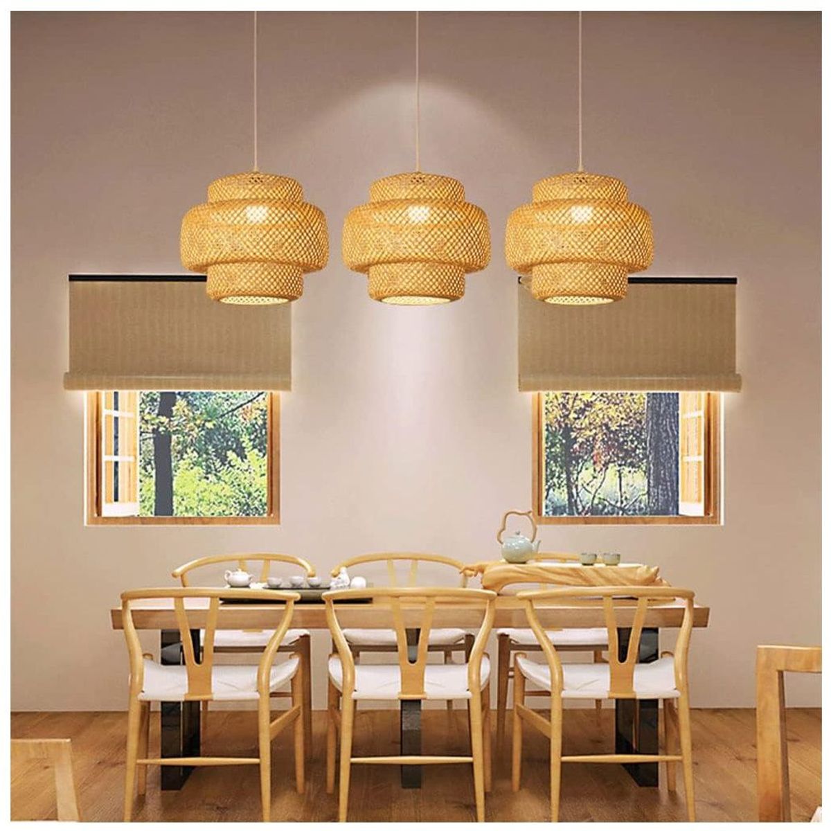 GENERICO - Lámpara colgante de araña de bambú 35 cm