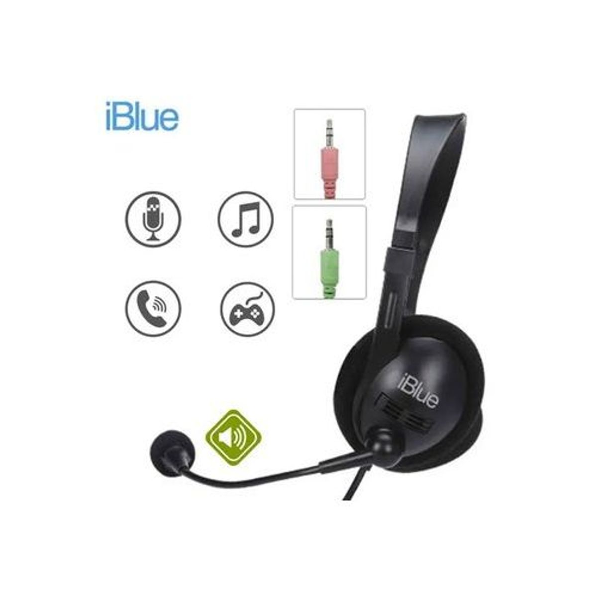 IBLUE - AUDIFONO C/MICROFONO TIPO DIADEMA  IBLUE HS-2001BK CONECTOR JACK 3.5MM