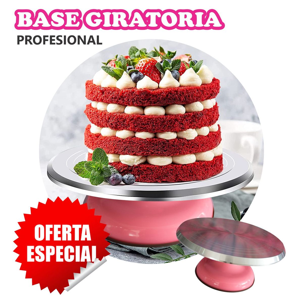 GENERICO - Base giratoria rosada para REPOSTERIA profesional de aluminio