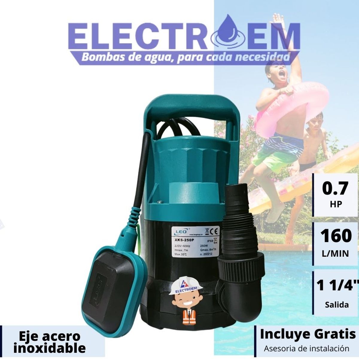 GENERICO - BOMBA SUMERGIBLE 200L-MIN PARA DRENAJE DE AGUA SUCIA Y LIMPIA