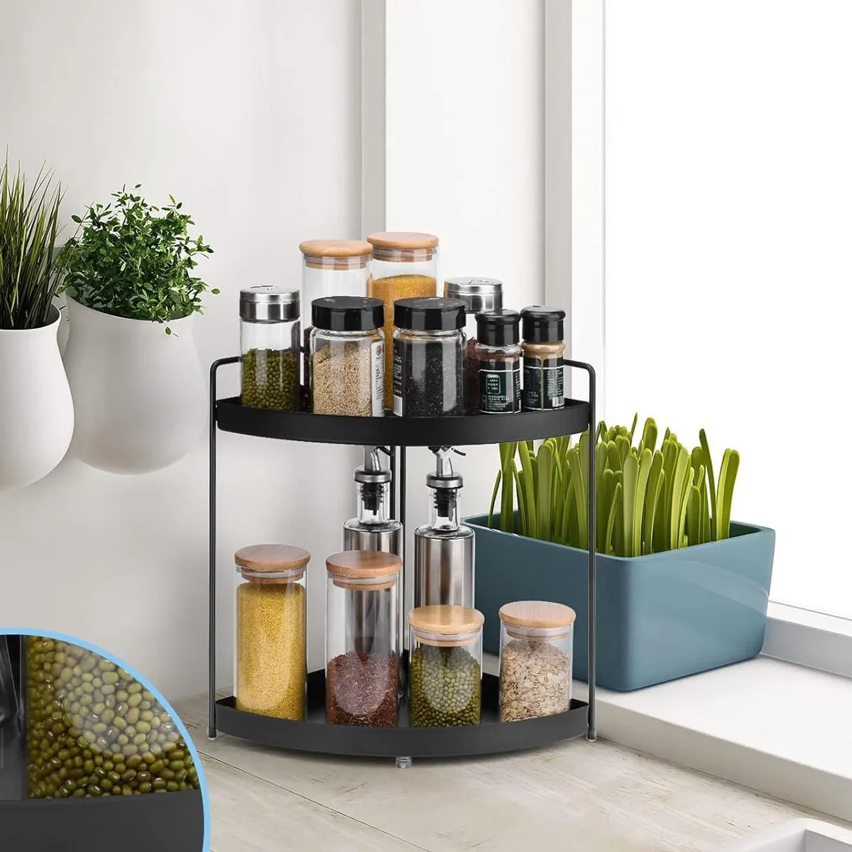 GENERICO - Esquinero Estante Multiuso Dos Niveles  Negro