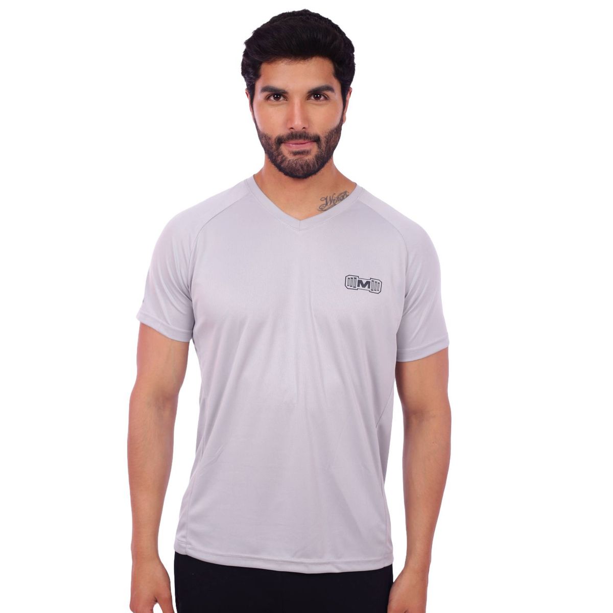 M MUSCLE MUSEUM - Polo Deportivo Color Plomo Plateado para Hombre