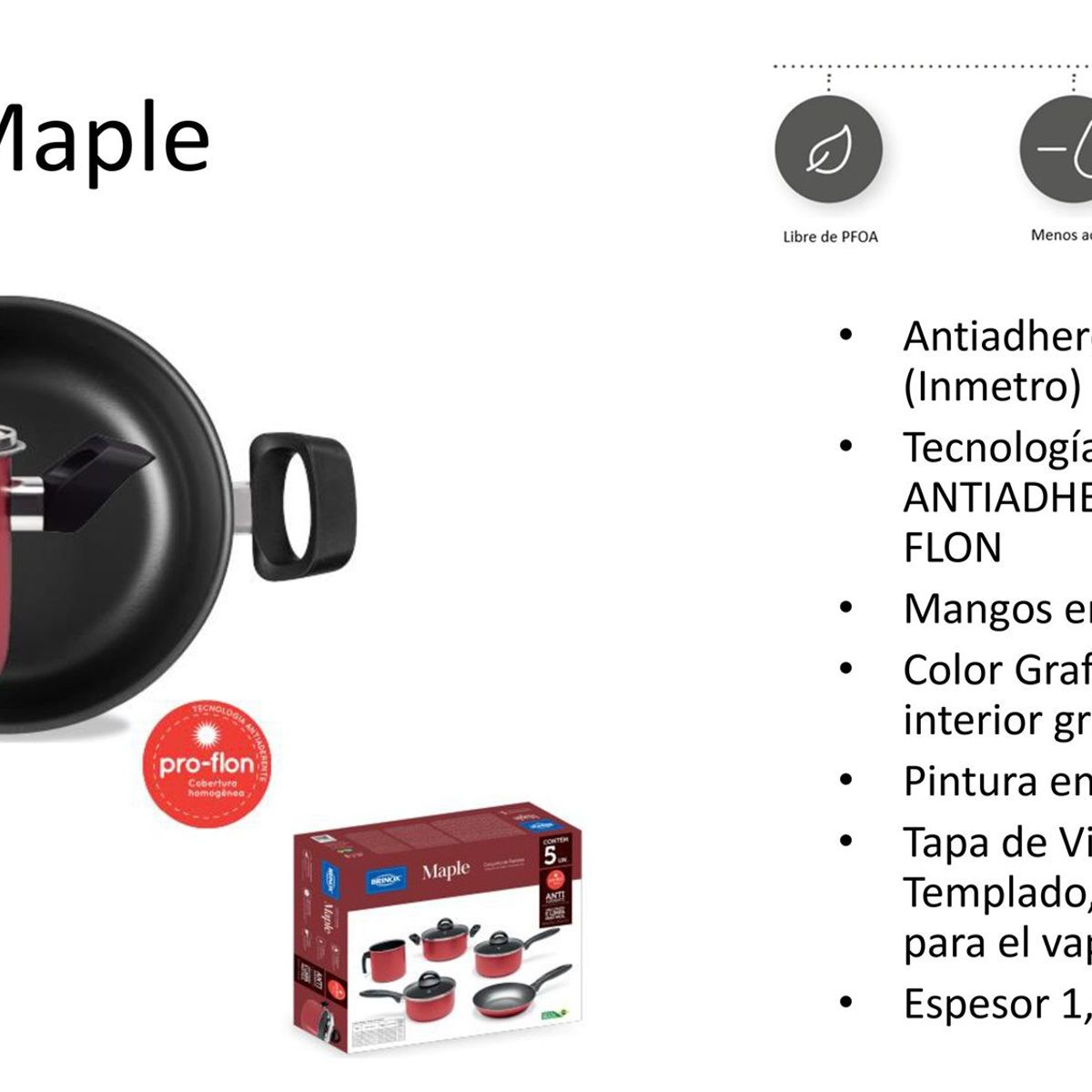 BRINOX - Wok 24cm 2.3L Brinox Maple Plata