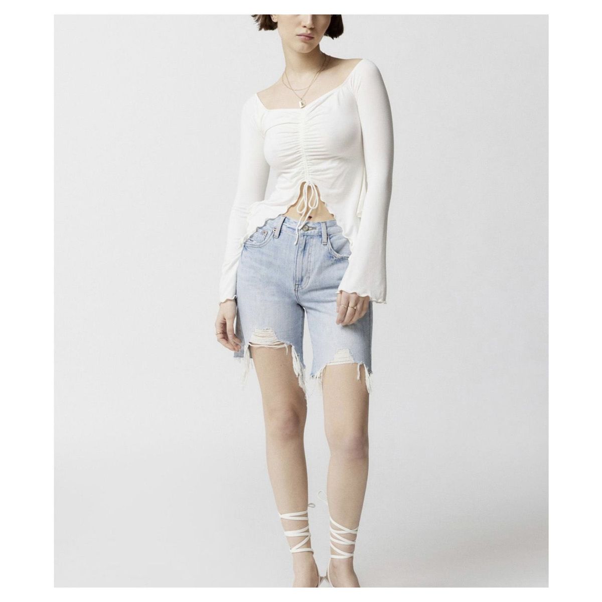 DENISASAA - Mangas largas sexy con hombros descubiertos y mangas acampanadas