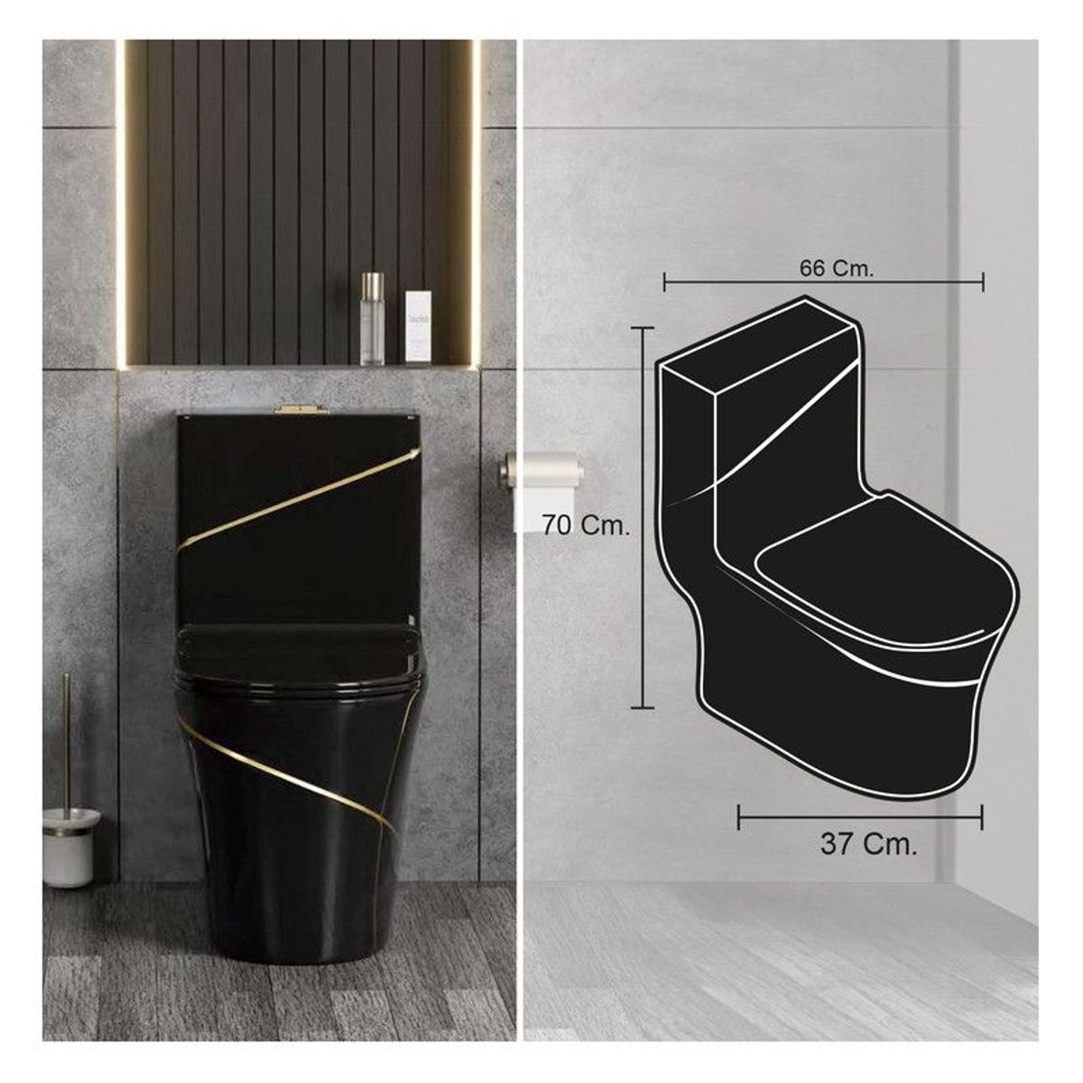 STONE - INODORO MINIMALISTA LORI NEGRO C DORADO STONE