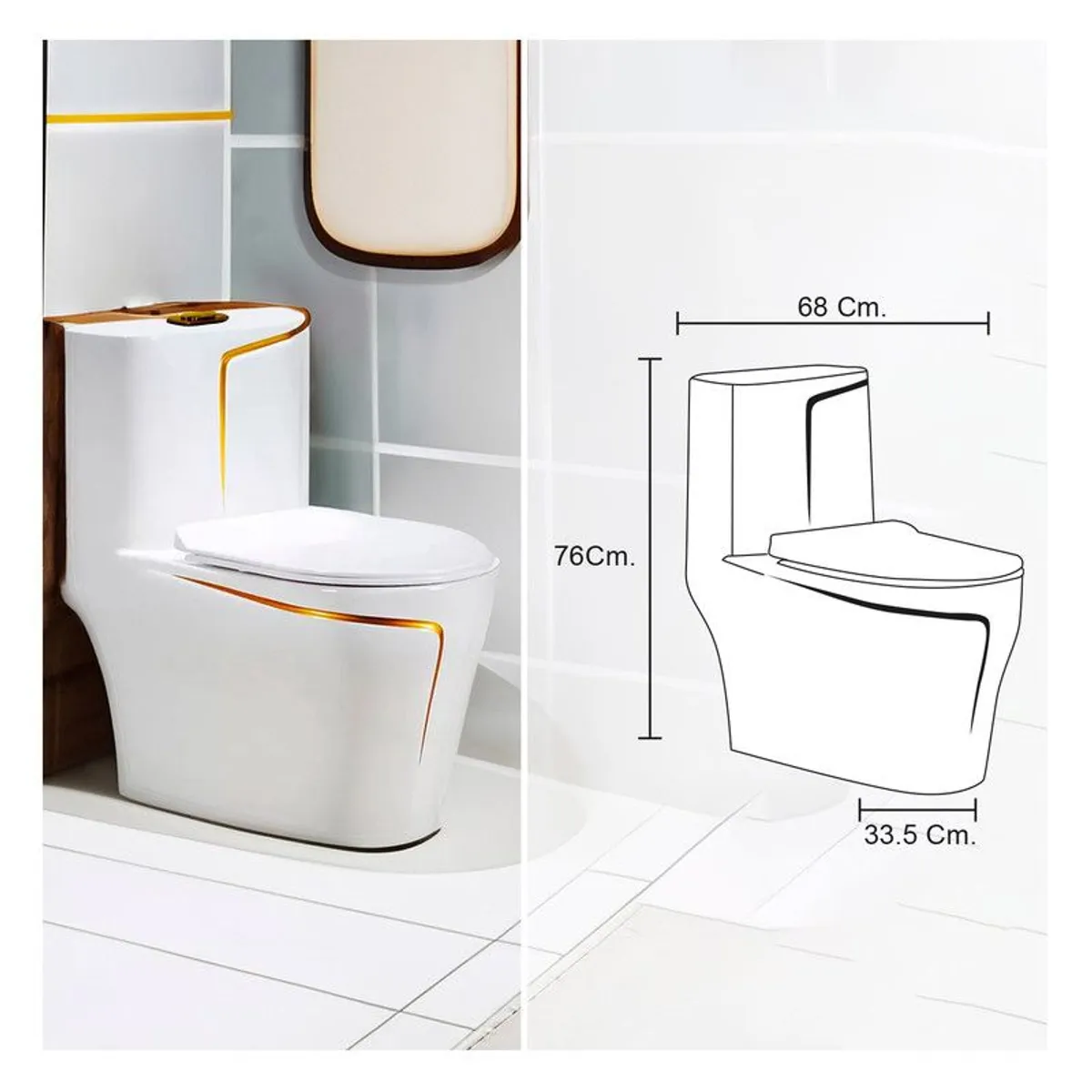 STONE - INODORO MINIMALISTA HANK REDONDO BLANCO CDORADO STONE